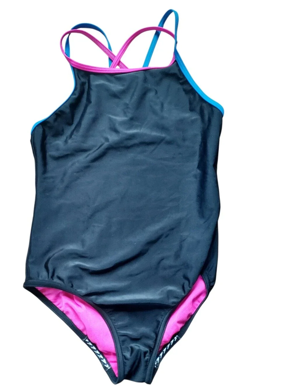 Speedo Black One-Piece Swimsuit with Pink & Blue Trim 12